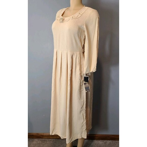 Vtg Carol Anderson Cream Dress Sz 4P Cottage 3D Rose New Pleated 90s Whimsical - Picture 5 of 13